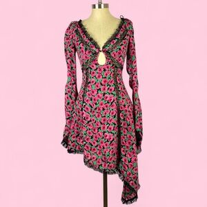 NWT For Love and Lemons Brunella Asymmetrical Floral Mini Babydoll Lace Dress